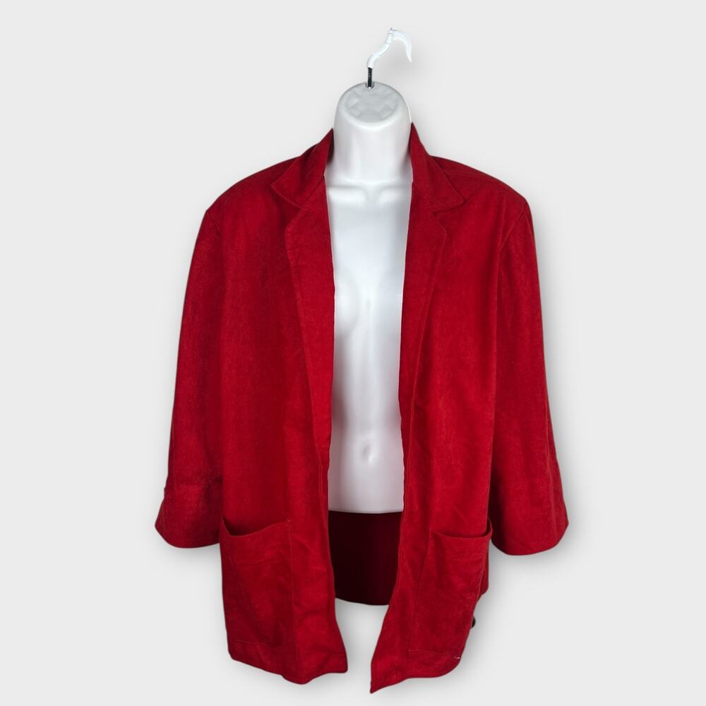 Vintage Harlow Red Suede Corduroy Open Front Blazer‎ Topper Jacket Size Large